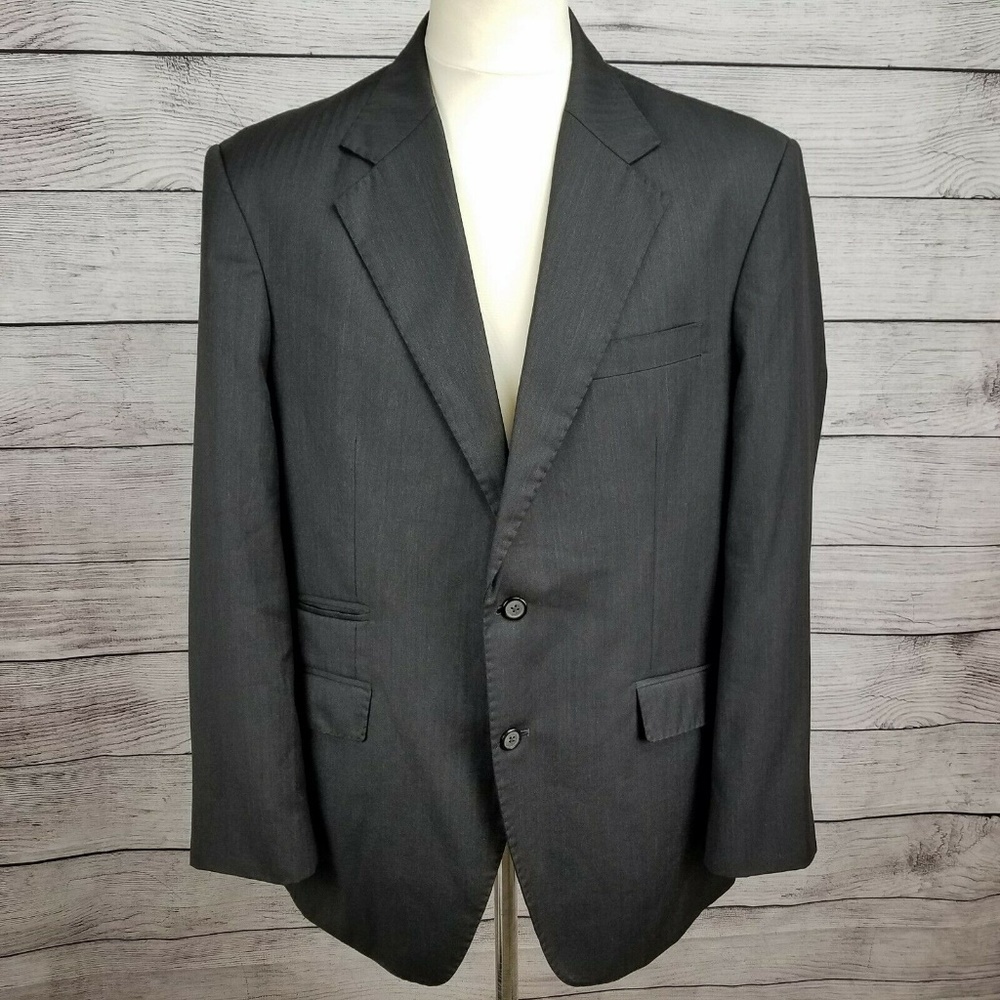 Vintage Gino Sport Coat Blazer Suit Jacket Two-Button Wool Blend Mens 44 Black